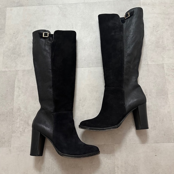Vince Camuto tall black leather & suede heeled boots size 9 1/2 - Picture 1 of 12